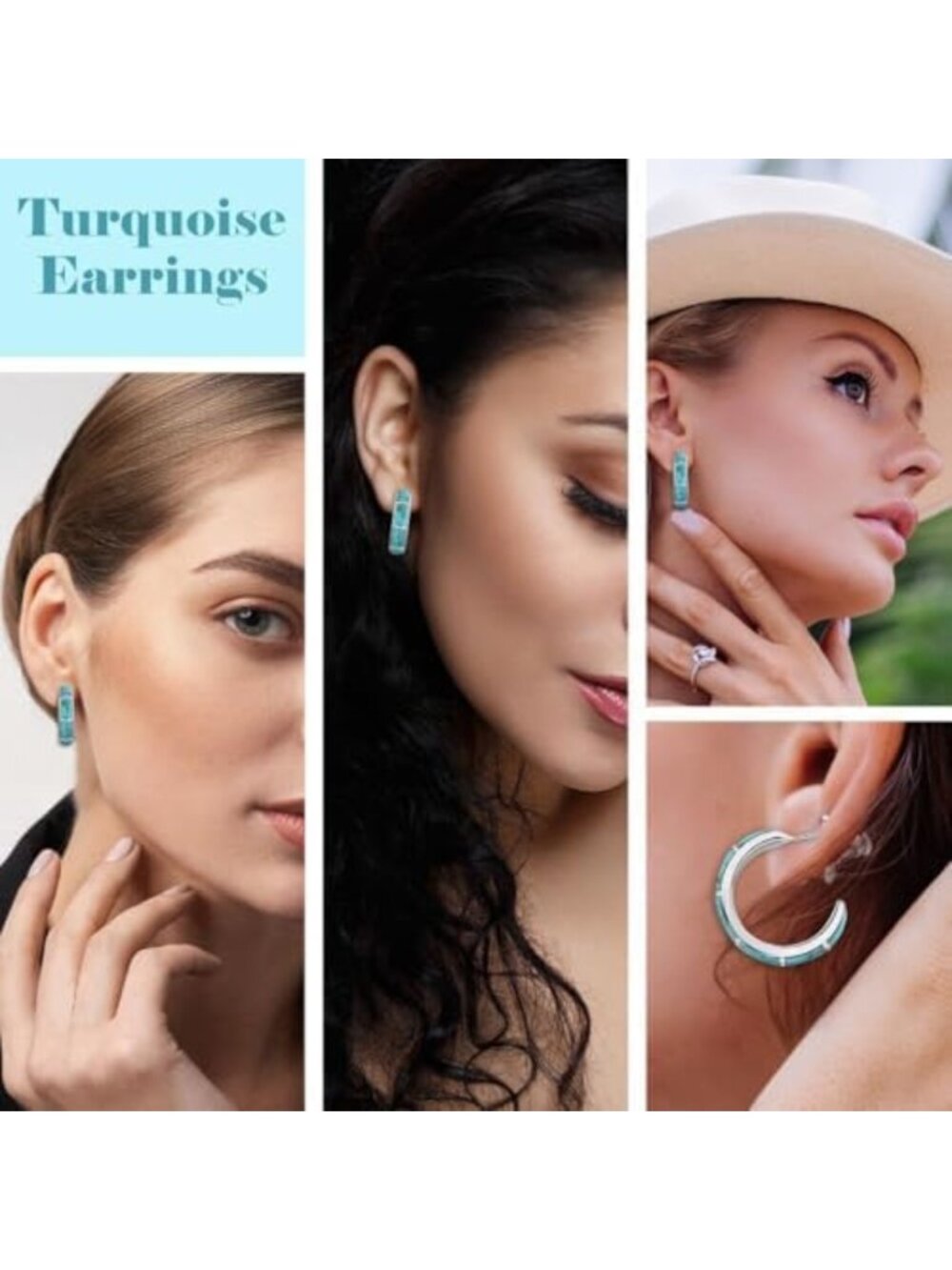 Sterling Silver Western Turquoise Hoop Earrings for Women - Stylish & Unique - Picture 2 of 6